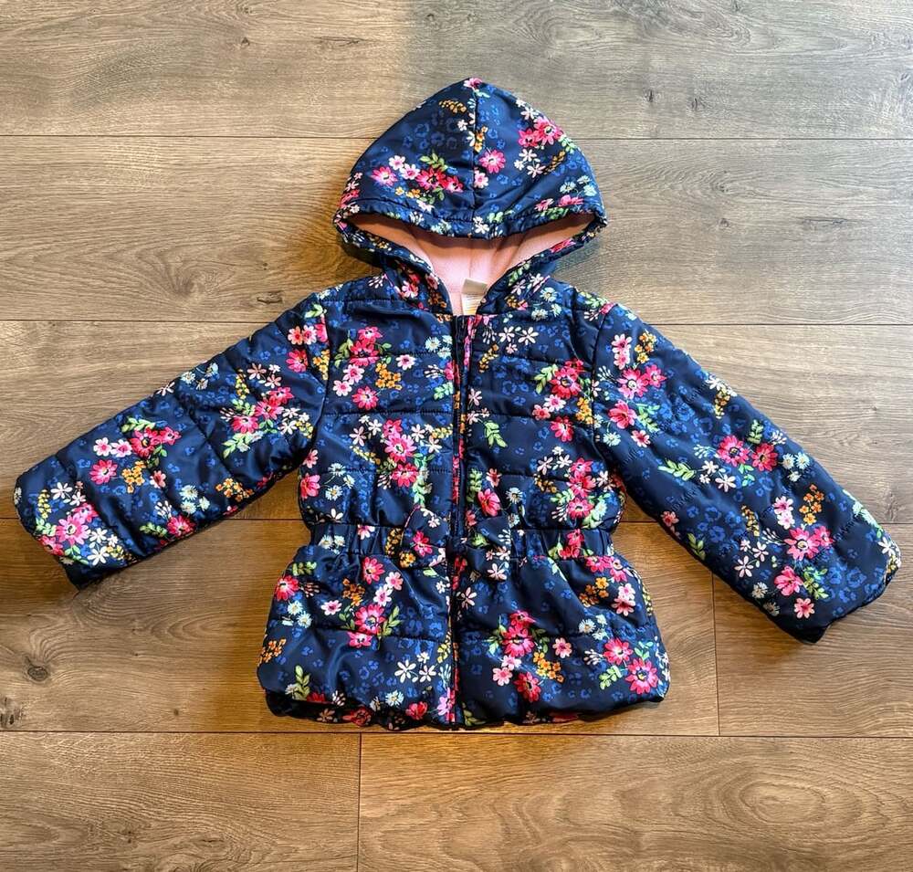 Little Me Floral Puffer Jacket Navy Blue 3T